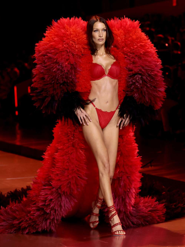 Bella Hadid seen in Fiery Red Lace red dress at Victoria’s Secret Fashion Show 2024 – Okeyworld